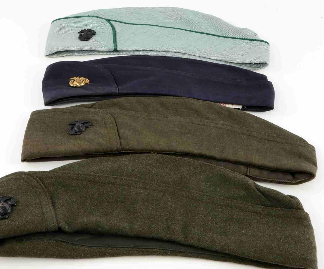 4 VIETNAM WOMAN FEMALE MARINE USMC OVERSEAS CAP: Four different each with EGA insignia, size 22 to 23 1/2. Very good wearable original condition.