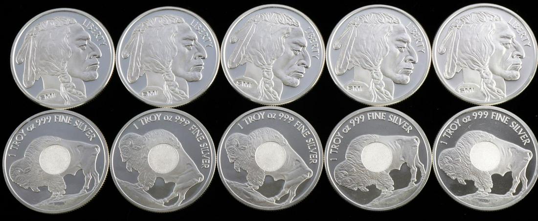 .999 FINE SILVER 10 BUFFALO ROUNDS 1 OZ EACH: Total of 10 troy ounces of electronically tested .999 pure silver rounds