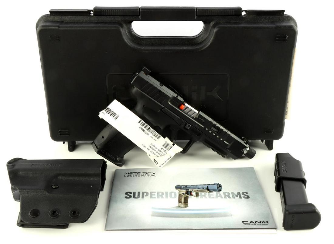 CANIK METE SFX 9MM PRO PISTOL BRAND NEW IN BOX: Canik Mete SFx 9mm Pro pistol brand new in box. Includes holster, two magazines, extra grip weights, rear grip handles, cleaning rod, and more. FFL required for transfer. No international shipping. Kn