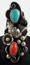 PHIL CHAPO STERLING TURQUOISE CORAL NATIVE SW RING