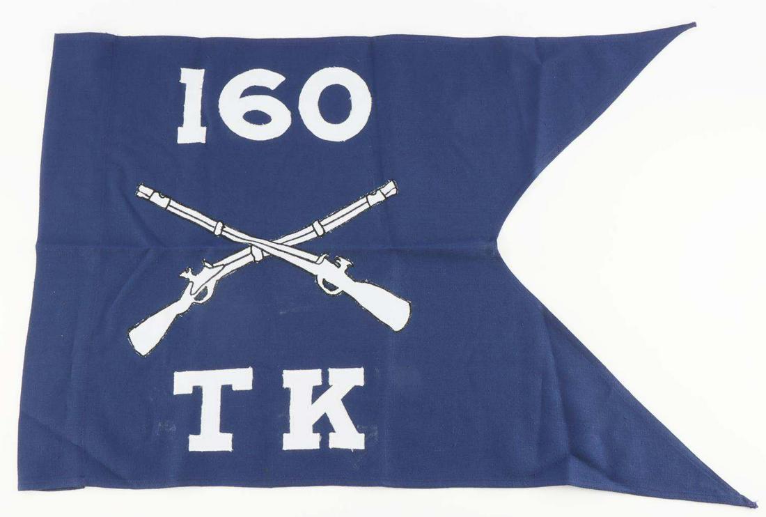 US MILITARY KOREAN WAR GUIDON 160TH TANK COMPANY: Single side guidon. Large 160 with crossing guns and TK. Measures28 inches. Very good condition.