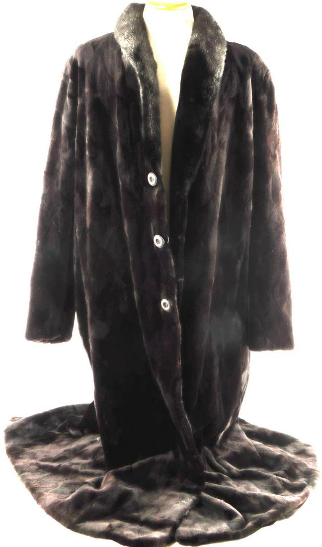 ZINMAN FURS FULL LENGTH LARGE MINK COAT: Full length mink with diamond stitch pattern and satin liner. Size 48/55 inch, interior tag reads G19707-16 2000-1064. Condition: very good.