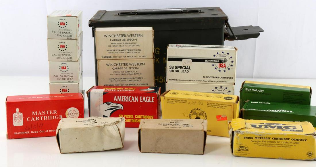 800 PLUS ROUNDS OF MIXED .38 SPECIAL AMMUNITION: 350 Rounds Winchester .38 Special 150 Grain Lead Ammo- Seven boxes, 50 rounds per box. 100 Rounds 150 Rounds Winchester Western .38 special 148 Grain Lead Ammo- Three boxes, 50 rounds per box. 68 Roun