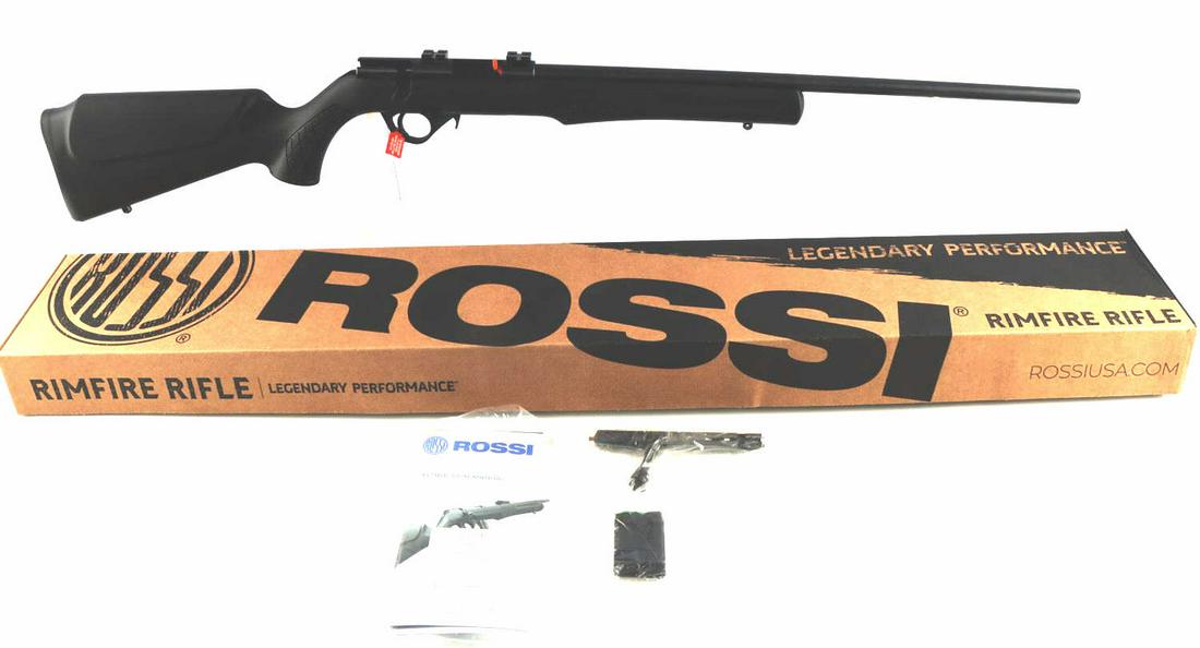 ROSSI RIMFIRE RIFLE 22 WMR BLACK 5RDS BOLT ACTION: Rossi Rimfire Rifle 22 WMR Black Polymer 5 Round Capacity Bolt Action Rifle. Comes factory brand new in original box with owner's manual and accessories. FFL required for transfer. Please check indivi