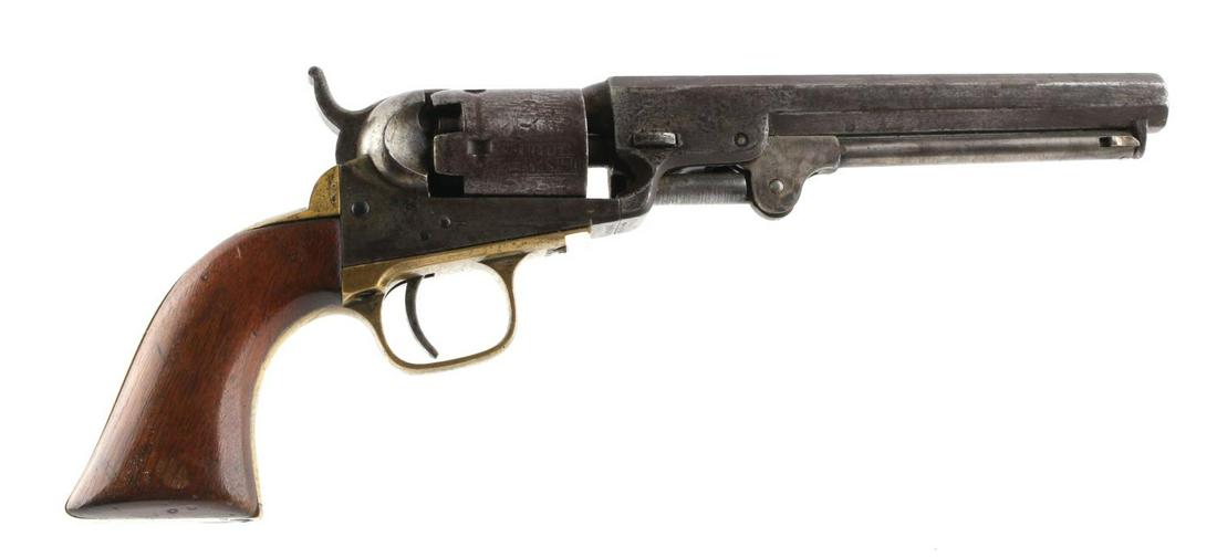 COLT PATENT 1849 POCKET REVOLVER: Manufactured 1860, faint Stagecoach engraved cylinder, clear bore but light surface rust remains needs deep clean, action is tight and smooth, cylinder does not advance unless held down, 31 caliber, 2