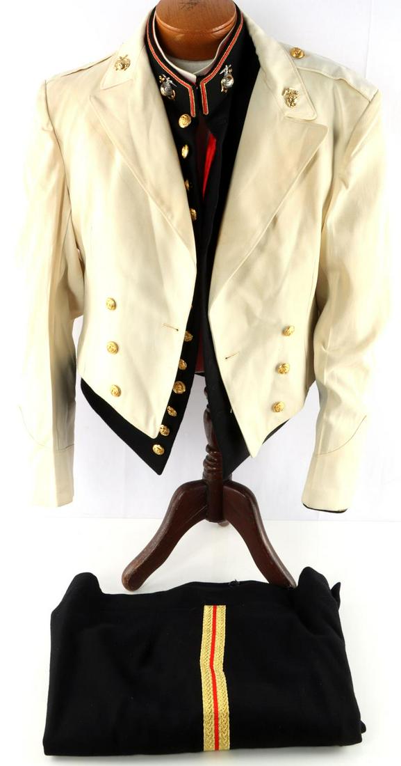 USMC MARINE CORPS LT COL FORMAL DRESS UNIFORM: Waist coat (41 short) and trousers (34 short). Saco Uniforms, 2 sterling EGA, and insignia, also white waist coat with EGA insignia.
