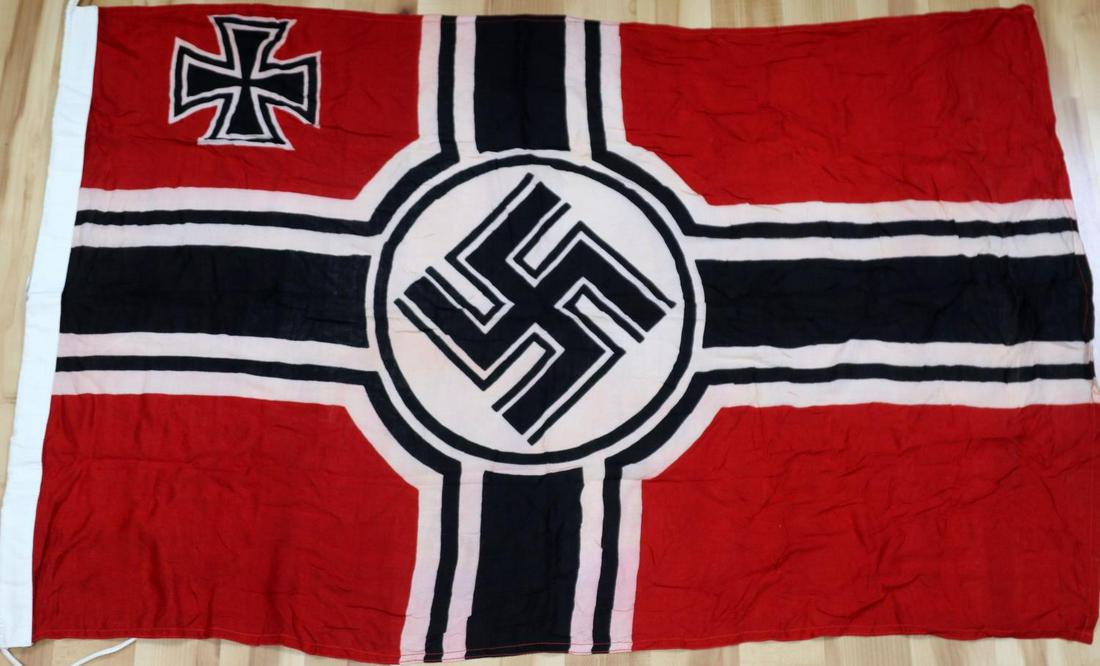 WWII GERMAN THIRD REICH NAVAL KRIEGSMARINE FLAG: Printed type wool construction. Measures 50 X 33 inches. Very good condition. Non-fluorescing. This lot has a reserve.