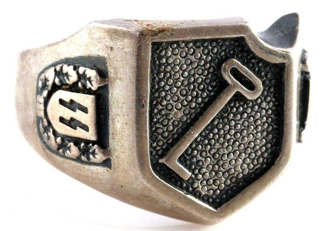 WWII THIRD REICH WAFFEN SS 1ST DIV. RING LAH: 1st SS Panzer Division Leibstandarte SS Adolf Hitler ring. Size 11. Very well made. Stamped "835" for silver content.