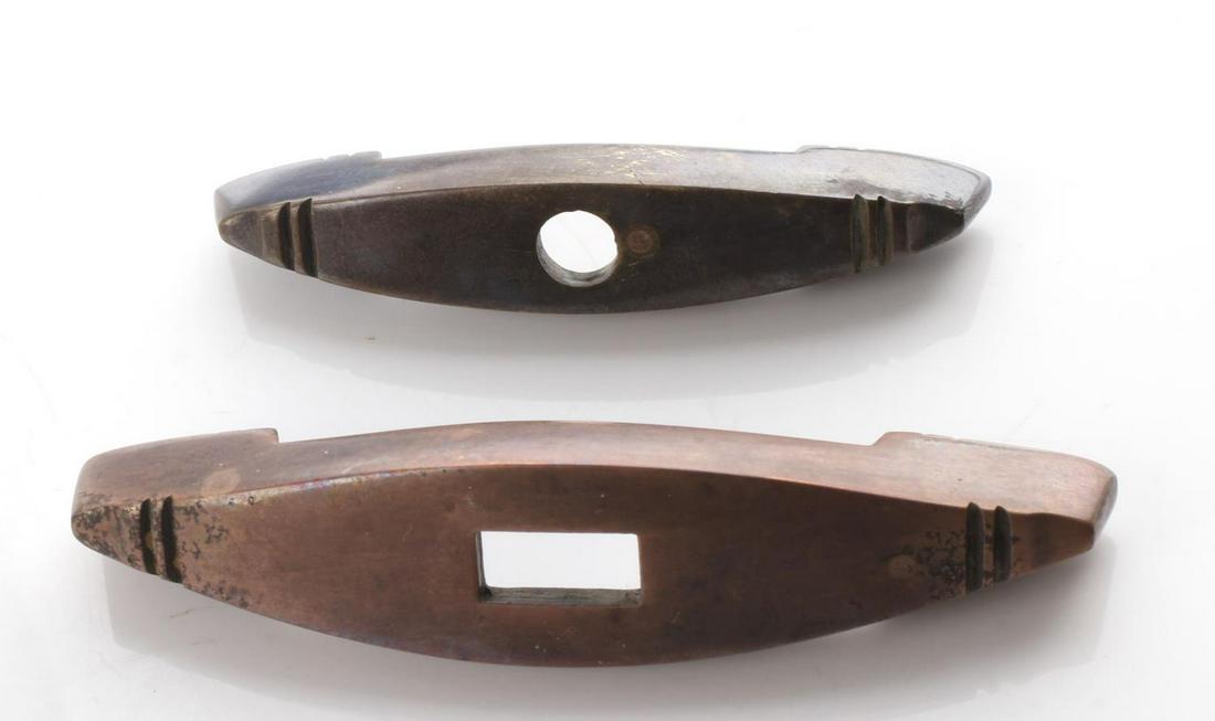 WWII GERMAN THIRD REICH SS SA DAGGER CROSSGUARDS: German World War II SA Sturmabteilung / Waffen SS Dagger Cross Guards. The bottom crossguard measures 3” wide by 5/8” tall by 5/8” deep. The top cross guard measures 2 1/2" wide by9/16” t