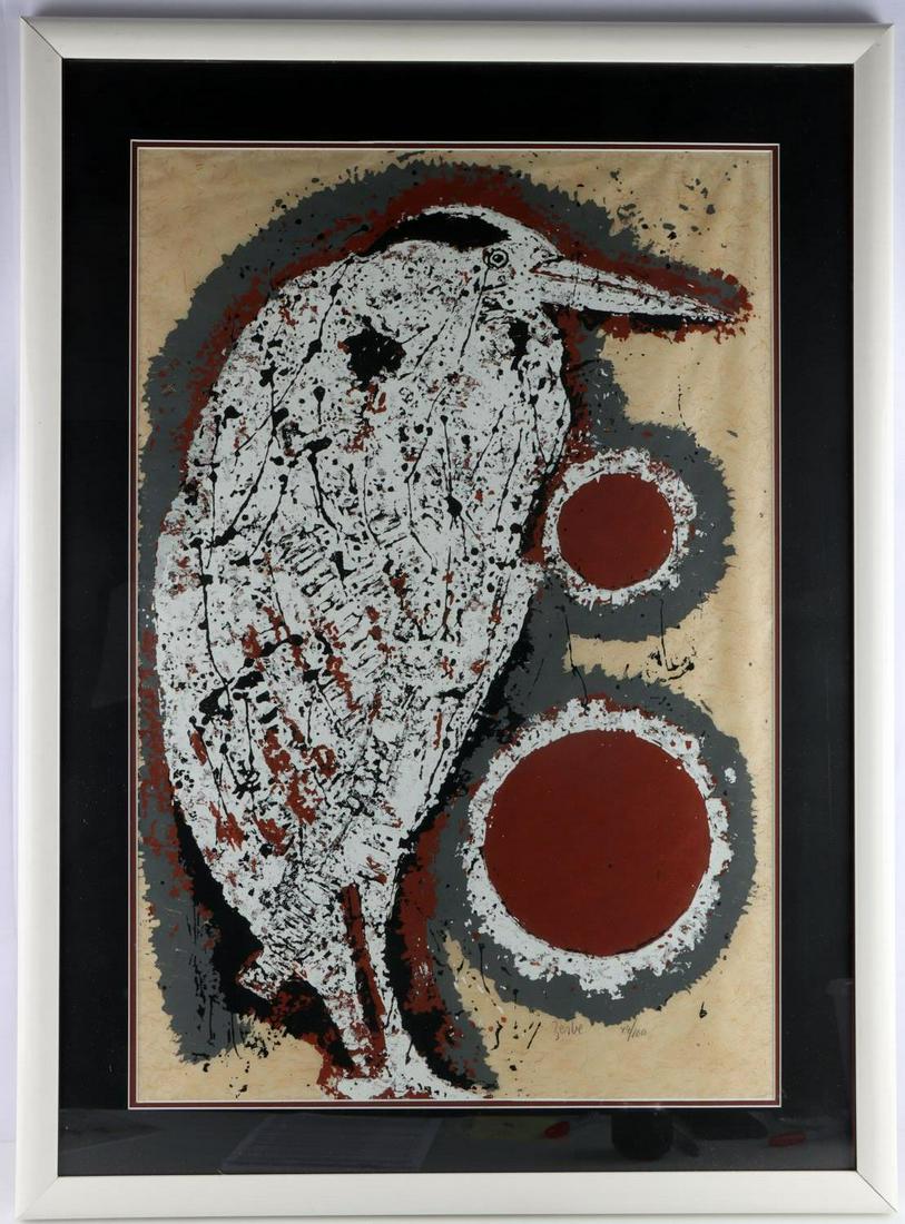 KARL ZERBE WHITE HERON SIGNED NUMBERED SERIGRAPH: Titled White Heron, hand signed, regular series serigraph (numbered 44/100) by Karl Zerbe (1903 – 1972) a German-born American painter and educator. In 1939 Karl Zerbe became a U.S. citizen, he join