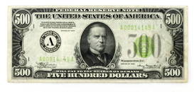 1934 PRESIDENT MCKINLEY $500 FEDERAL RESERVE NOTE