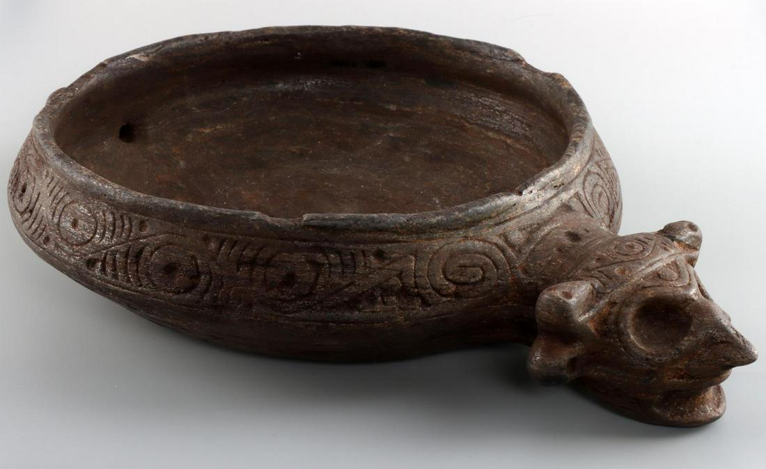 TAINO COHOBA COMMUNAL SNUFFING BOWL: Taino. Cohoba communal snuffing bowl. This unique vessel follows the design model of Terra cotta snuffing vessels except it is larger and made of stone. A phenomenal piece considering the time and eff