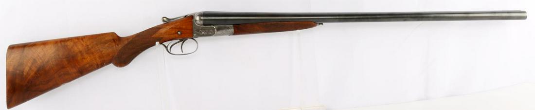 W W GREENER ETCHED DOUBLE BARREL SXS 12GA SHOTGUN: Antique side by side, hammerless Box Lock action 12 gauge shotgun, reads along the narrow matted game rib "W.W. Greener St. Mary's Square Birmingham, England Winner at the London Gun Trials 1875 to 18