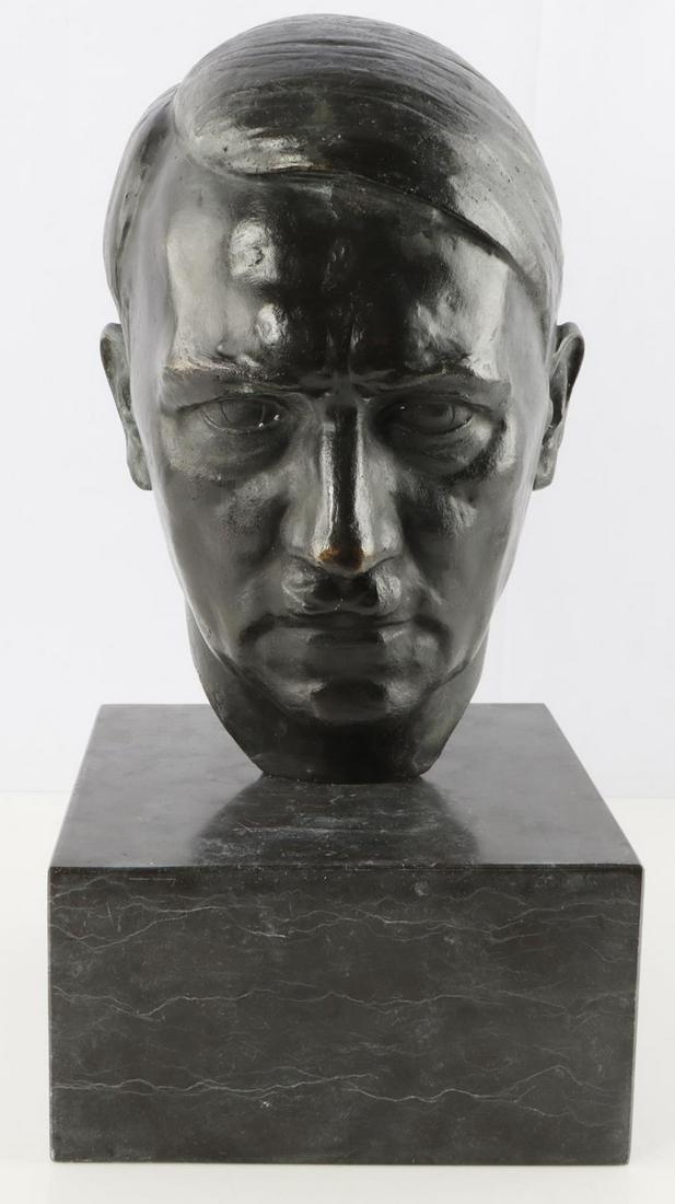 WWII GERMAN THIRD REICH BRONZE BUST ADOLF HITLER: Bronze head on granite plinth. Measures 16 X 8 3/4 inches. Very good condition. Signed by Nicolaus Schmidt. Very good condition.