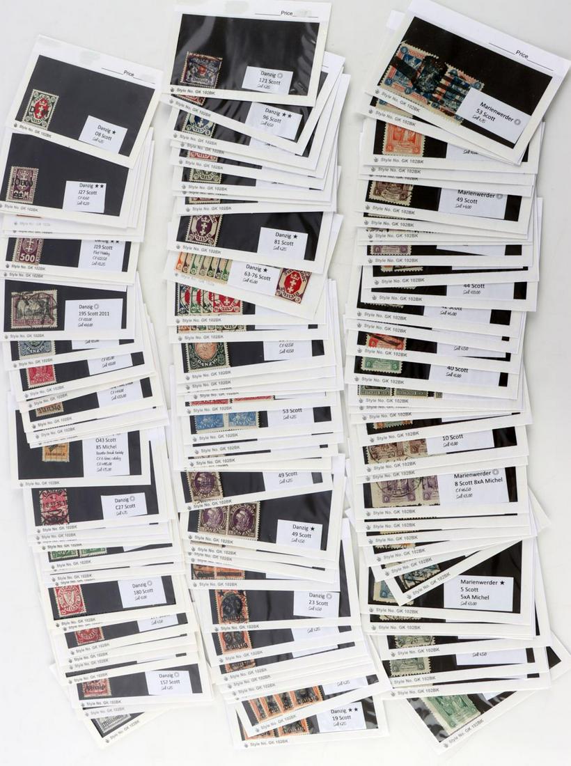 DANZIG MARIENWERDER GERMAN STAMP LOT CV/SV $1181: German States, Danzig and Marienwerder, stamp lot. Including a Germany 043 Scott, 85 Michel Rosetta Break Variety Each stamp is categorized by a Michel and/or a Scotts Collector Value and/or Sell Valu