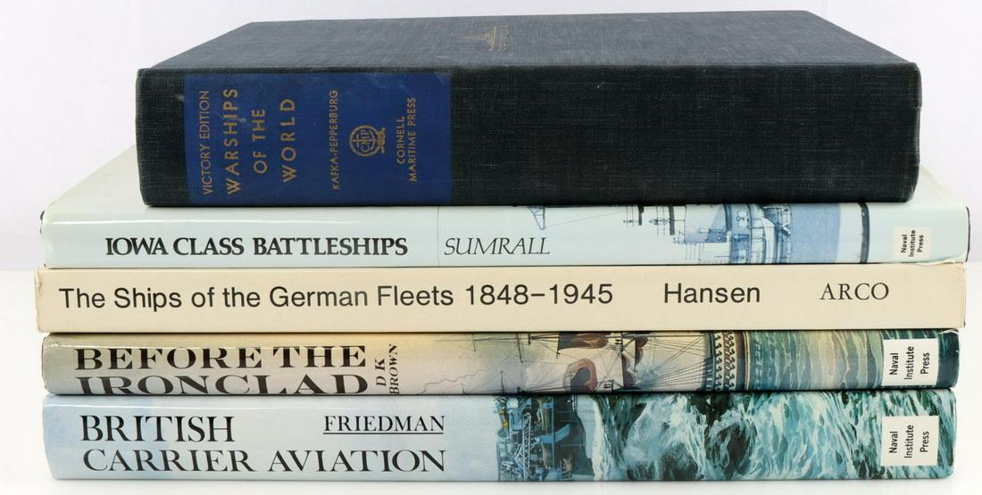 5 BOOK LOT BRITISH CARRIER AVIATION GERMAN FLEET: Includes British Carrier Aviation by Norman Friedman, Before the Ironclad by D.K. Brown, The Ships of the German Fleets 1848-1945 by Hans Jurgen Hansen, Victory Edition of Warships of The World by Kaf