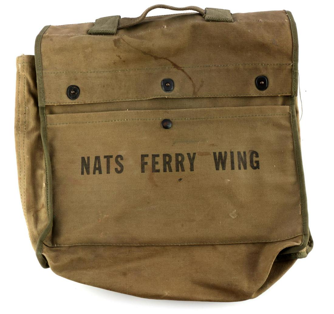 WWII NATS FERRY WING DOCUMENT SATCHEL BAG: Very good original condition, Naval Air Training Service, measures 16 by 13 inches.
