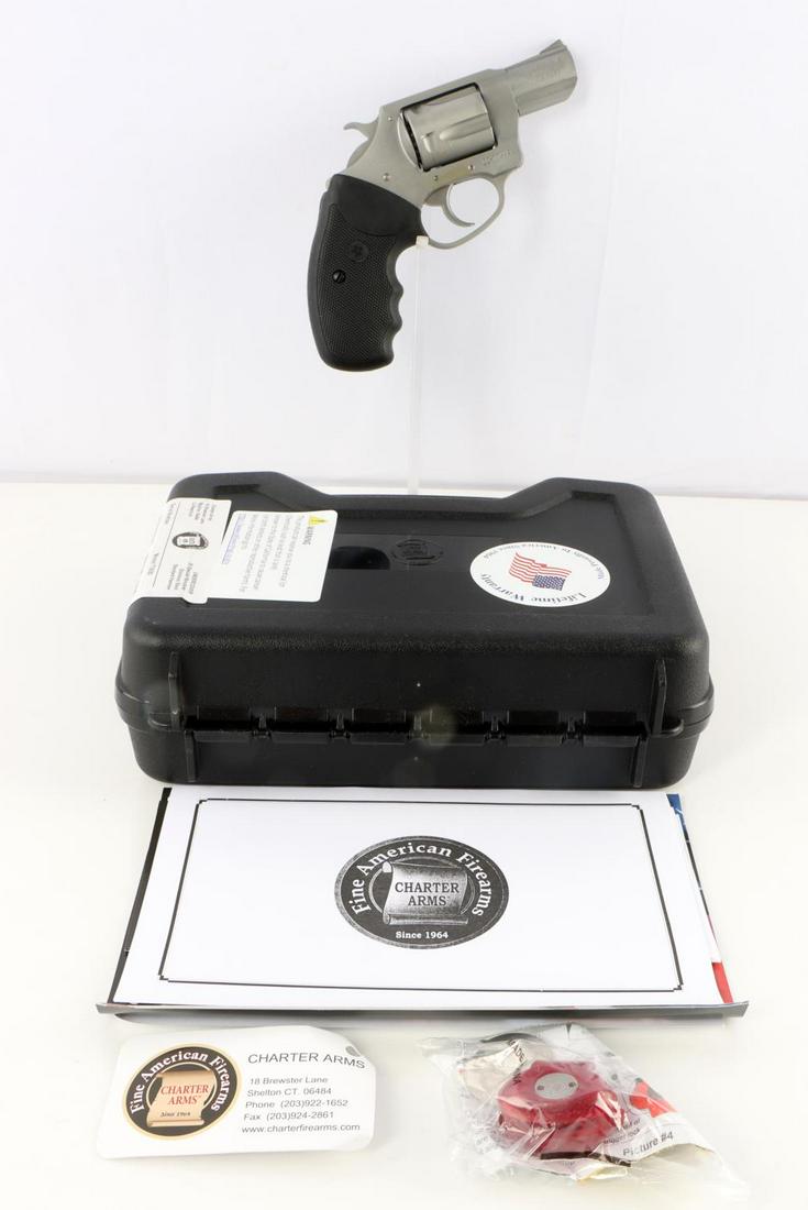 CHARTER ARMS UNDERCOVER 38 SPECIAL REVOLVER PISTOL: Charter Arms Undercover .38 special five shot revolver pistol. Model 73820. Stainless with black grip, ideal concealed carry size. Weighs 12oz. Comes brand new in original hard case with owners manual