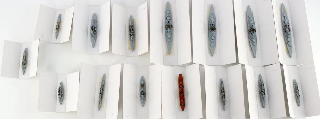 13 ALNAVCO NAVIS NEPTUNE SHIP RECOGNITION MODELS: 13 different mint condition models in 1:1250 scale and in original mailer boxes. Each ship has a detailed history card done by the seller. Ships include Prinz Adalbert, Radetzky, Pillau, Lutzow, Schar