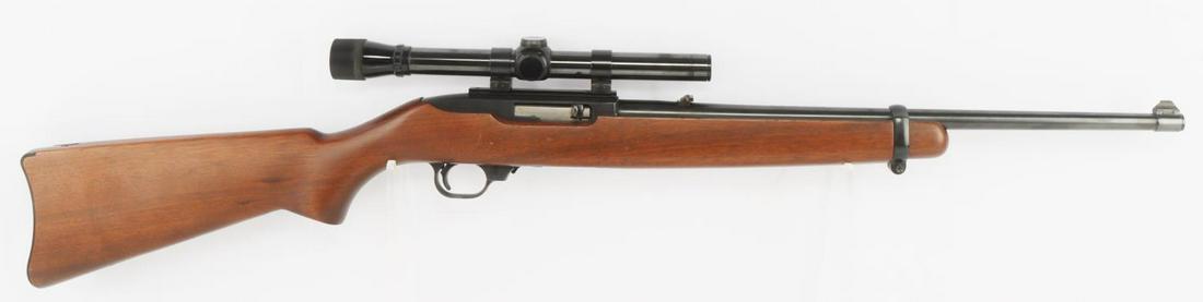 RUGER MODEL 10/22 CARBINE .22LR SEMI AUTO RIFLE: Barrel features a bright and clear bore. Action is smooth, as is trigger and magazine release. Scope from "Aver" is present with clear optics and no detractions. Steel finish in good condition with fe