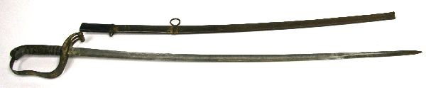 SWORD MARKED FAH SOLINGEN: Sword with 30 inch blade, marked "FAH" on ricasso, "SOLINGEN" on obverse. Rolled steel scabbard missing tip. Worn wire wrapped shagreen grip. Overall fair condition.