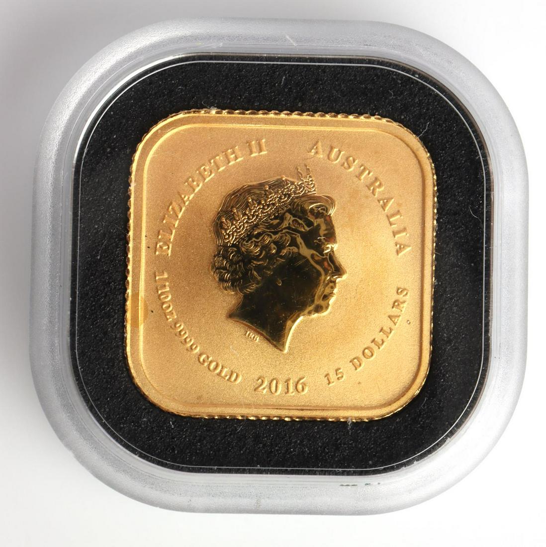 1/10TH OZ GOLD AUSTRALIAN LEGAL TENDER UNIT: Contains 1/10 Troy oz of .9999 pure gold. Obverse features the effigy of Queen Elizabeth II. Reverse bears the geographic outlines of the United States of America and Australia. This lot has a reserve
