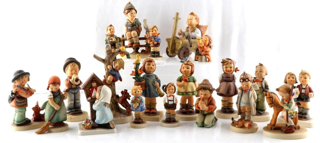 20 GOEBEL GERMANY HUMMEL PORCELAIN FIGURINES: Group of 20 Goebel West Germany Hummel porcelain figures. Majority are signed, many are exclusive Hummel Club editions, majority are vintage. All figures, with the exception of two, are in very good p