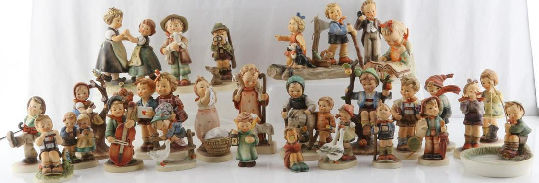 27 GOEBEL GERMANY HUMMEL PORCELAIN FIGURINES: Group of 27 Goebel made in Western Germany Hummel porcelain figures. Majority are signed, many are exclusive Hummel Club editions, several final issues, majority are vintage. All figures, with the exc