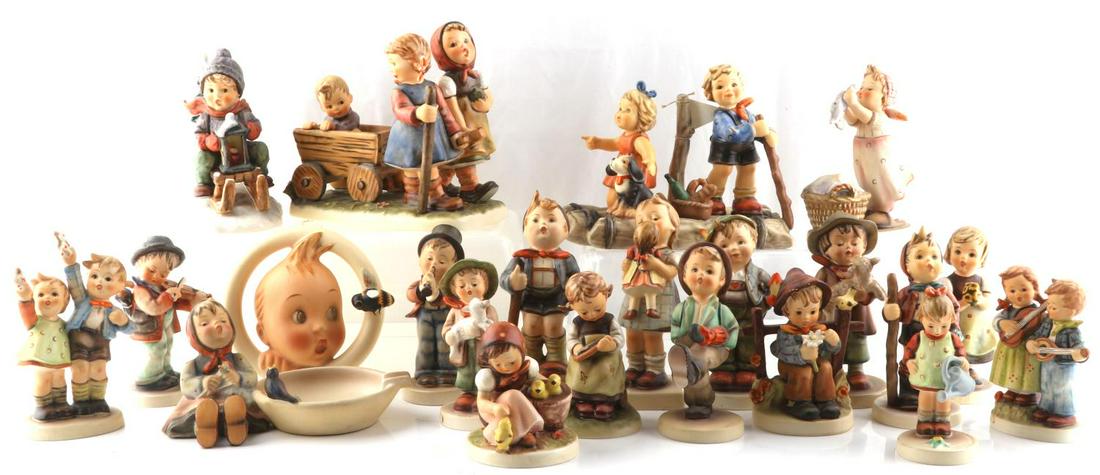 22 GOEBEL GERMANY HUMMEL PORCELAIN FIGURINES: Group of 22 Goebel made in Western Germany Hummel porcelain figures. Majority are signed, many are exclusive Hummel Club editions. Three are larger scale figures, several final issues, majority are vi