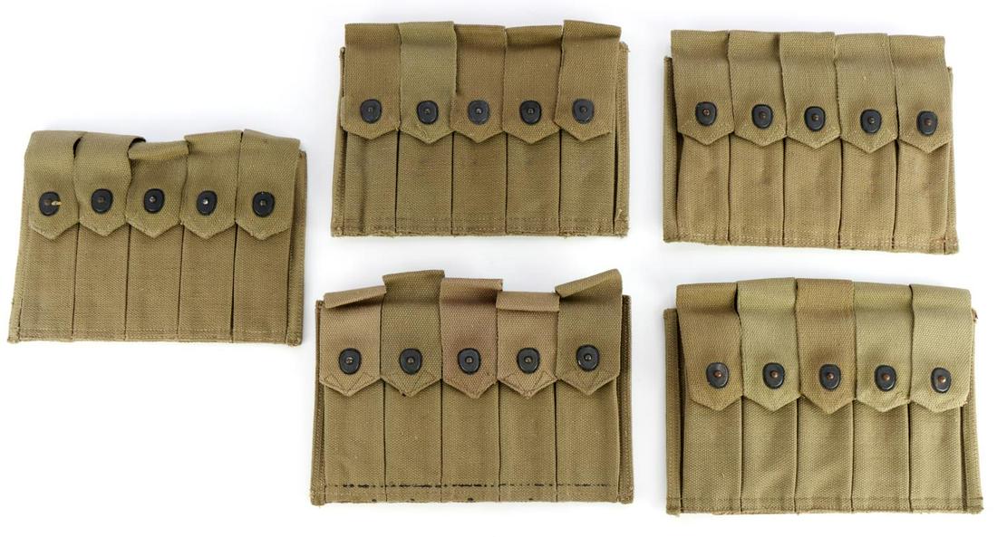 5 WWII THOMPSON 5 CELL WEB MAGAZINE POUCH LOT: Very good original condition.