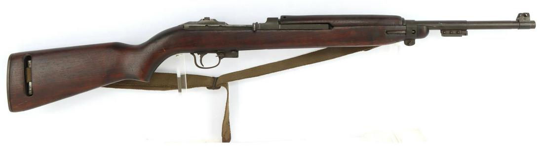 WWII US WINCHESTER M1 CARBINE .30 CALIBER RIFLE: WWII US Winchester M1 carbine .30 caliber rifle featuring a clear bore with some significant finish loss and some rifling left. Action is smooth and functions without issue. Missing rear adjustable si