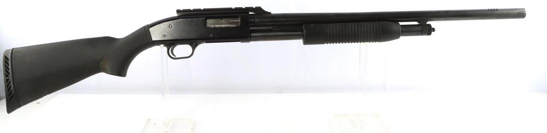 MOSSBERG MAVERICK MODEL 88 12 GAUGE SHOTGUN: In good condition. Barrel measures about 24 inches long and features a bright and clear bore with rifling. Action is smooth and functions without issue, tactical rail on top of receiver. Some finish l