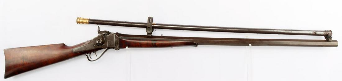 SHARPS M 1874 BUFFALO RIFLE GUNSMITH CARLOS GOVE: Sharps Model 1874 44 caliber buffalo rifle "Old Reliable" to famous Colorado gunsmith Carlos Gove with original William Malcom scope and paperwork from Sharps Rifle Company. Barrel measures 30 inches 