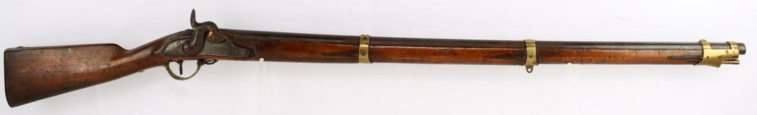 1860'S CIVIL WAR UNION POTSDAM PRUSSIAN MUSKET: 1960's Prussian percussion musket marked "Suhl" on lockplate. Serial (6269) marked on left of barrel. Proof markings throughout musket. Barrel measures about 38 inches long. Ram rod included. Bore is