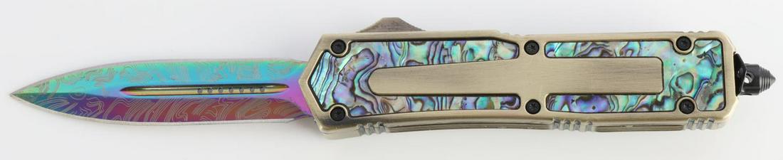 MICROTECH SCARAB KNIFE ABALONE SWITCHBLADE 8.5 IN: New in box. As photographed.