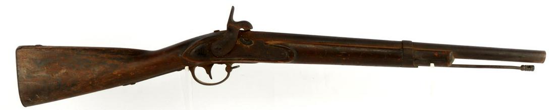 SPRINGFIELD 1834 FLINTLOCK PERCUSSION CONVERSION: Springfield 1834 flintlock rifle converted into percussion cap. Functioning action. Half cocks. Oxidation throughout gun. Lock marked Springfield 1834. In good condition. Measures 36 1/2 inches. Seria
