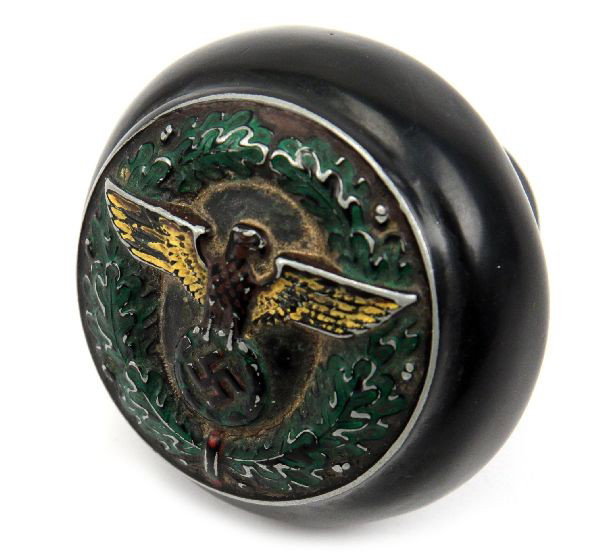 WWII GERMAN NATIONAL EAGLE CAR GEAR SHIFTER KNOB: Gear shifter knob with Third Reich National emblem in middle. Appears similar to a Volkswagen KpM shifter. Very good condition.