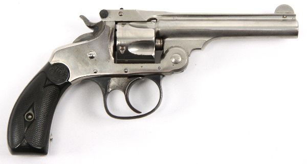 SMITH & WESSON .32 DA 4TH MODEL 3.5 INCH BARREL: S&W .32 DA 4th Model nickel plated with 3.5 inch barrel, manufactured 1884. 5 shot fluted cylinder, with original hard rubber grips. Bore is good for the age, nickel plating is about 75%, and grips ar