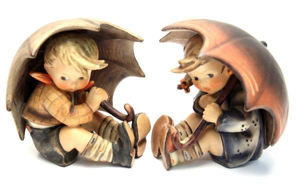 HUMMEL 6" 132 UMBRELLA BOY AND GIRL TMK-4: Lot of two Hummel 6" figures 132/0 A & B "Umbrella Boy" and "Umbrella Girl" trademark 4.