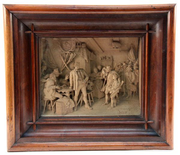 Ernst steiner framed heavy relief carving lot Ernst steiner framed heavy relief carving lot