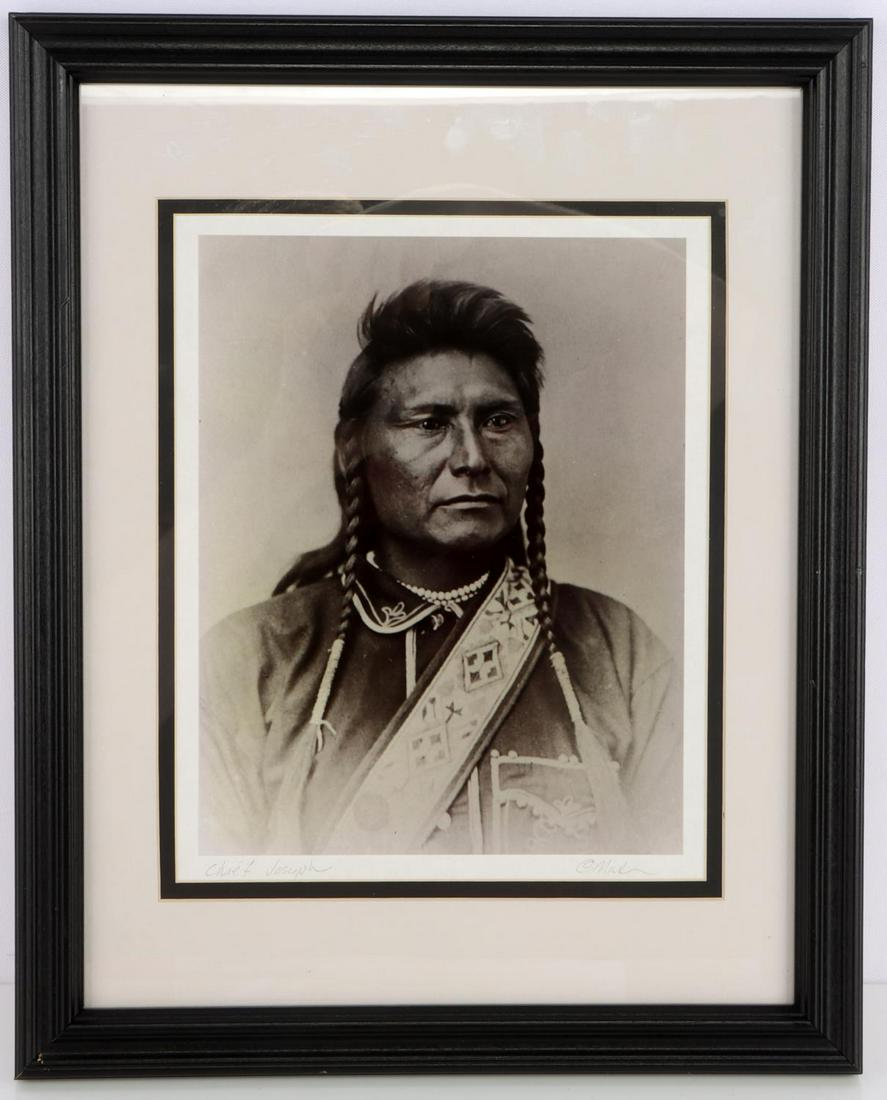 CHIEF JOSEPH PORTRAIT 8X10 B&W PHOTOGRAPH: Black and white photo of Chief Joseph (March 3, 1840 – September 21, 1904) printed after the portrait - which was originally taken by D.F. Barry in 1877. Chief Joseph was the leader of the Wal-lam-w