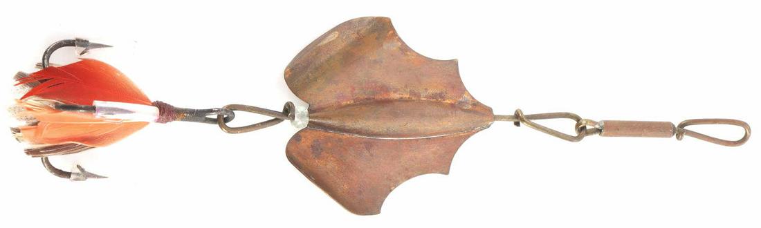 W.D. CHAPMAN PROPELLOR BASS LURE CIRCA 1880'S: Marked "1" as size 1, and "W.D. Chapman Theresa N.Y." In good condition, all hooks still sharp. This lot has a reserve.