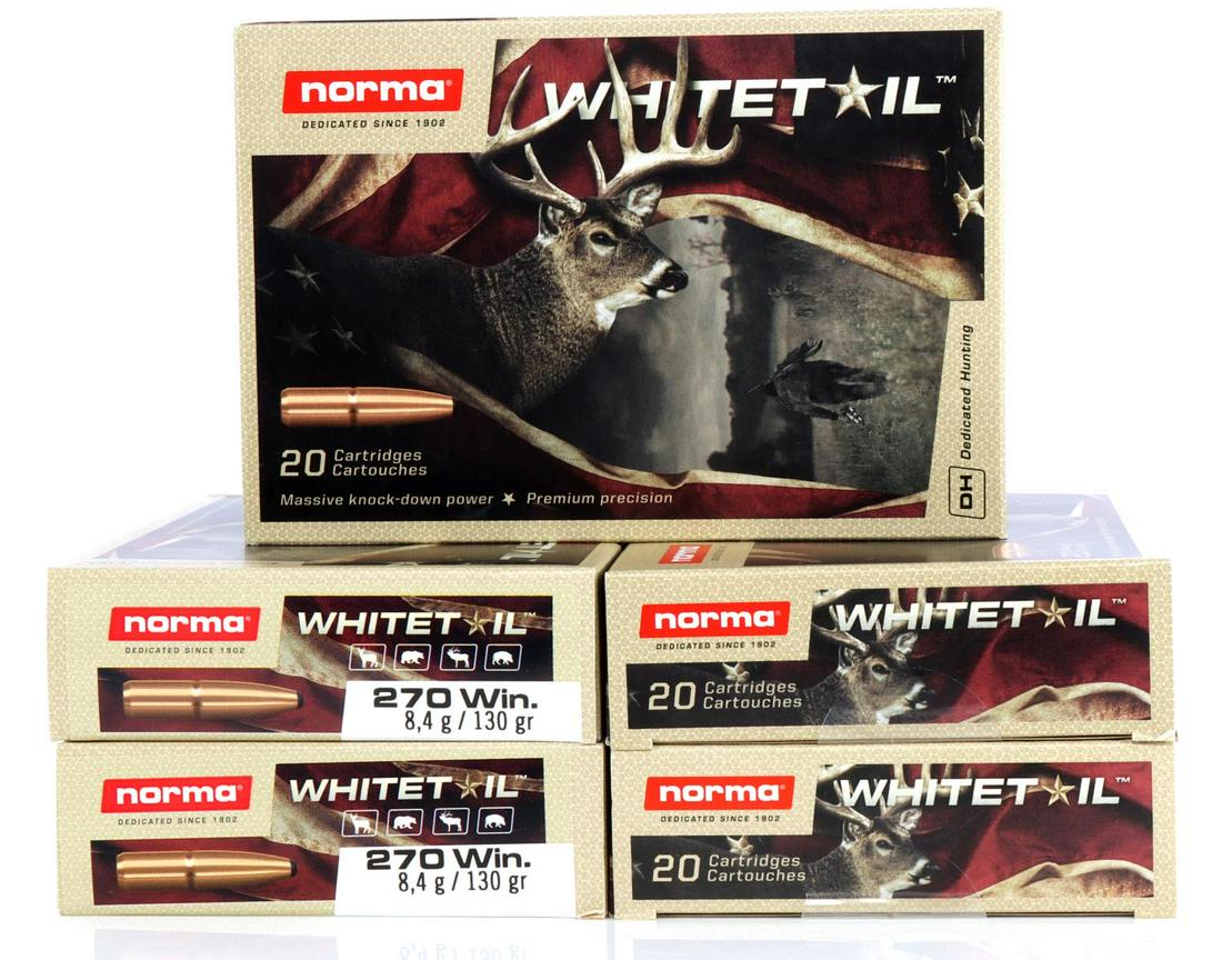 100 ROUNDS OF NORMA 270 WIN 130 GR AMMUNITION: New in box. Norma 270 Winchester ammo. This lot has a reserve.