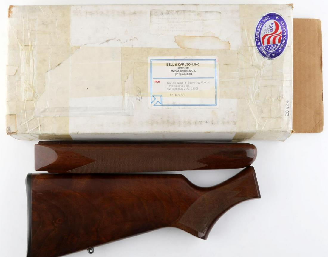 20 GAUGE SHOTGUN BUTTSTOCK AND FORESTOCK: Wooden forestock (12 7/8 inches) and buttstock (13 1/2 inches) for a 20 gauge Browning shotgun.