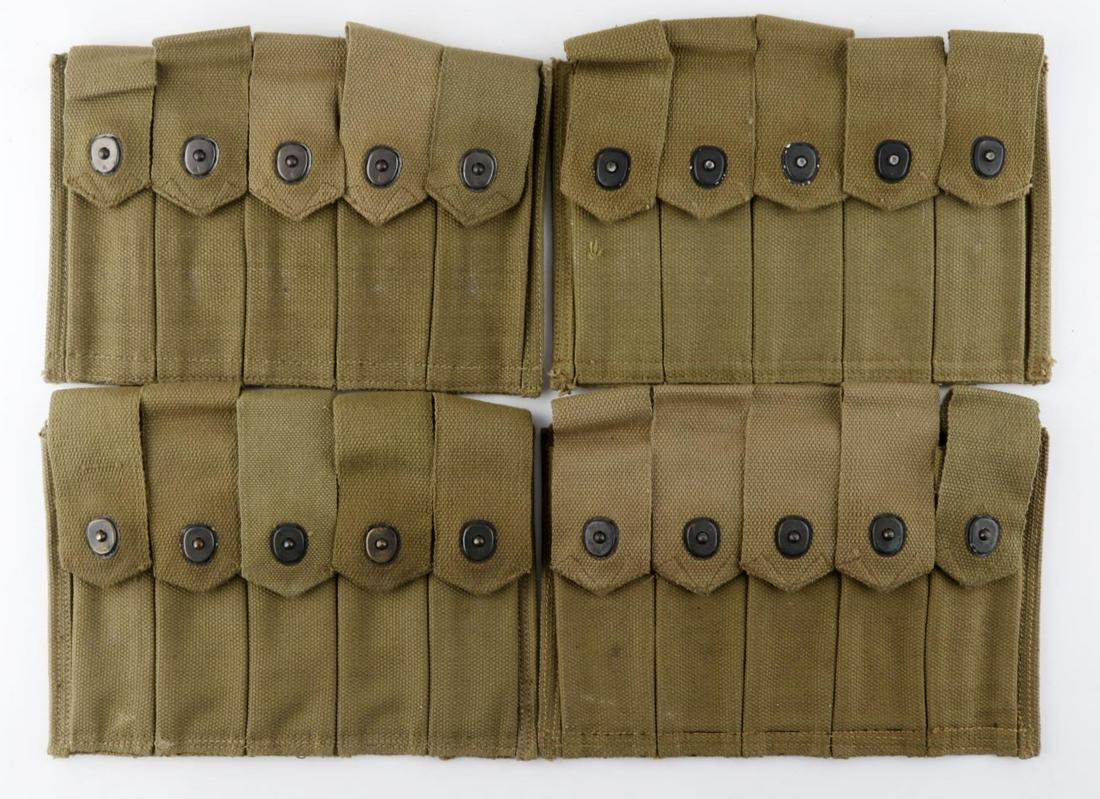 4 WWII THOMPSON 5 CELL WEB MAGAZINE POUCH LOT: Very good original condition, unmarked.