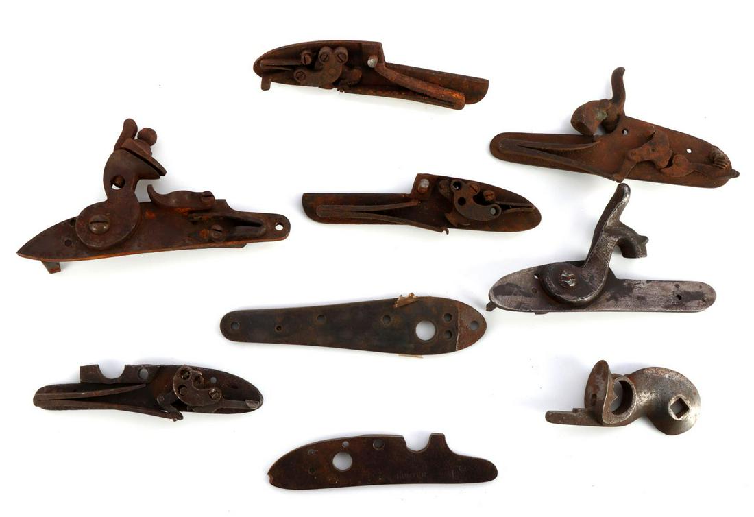 9 FLINTLOCK & PERCUSSION LOCK PLATE LOT: As photographed.
