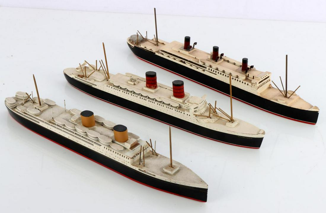 3 VAN RYPER SHIP MODEL LOT MAURETANIA BRITANNIC: One is unidentified, each has minor detractions, as photographed, 9 1/2 to 10 1/4 inches.