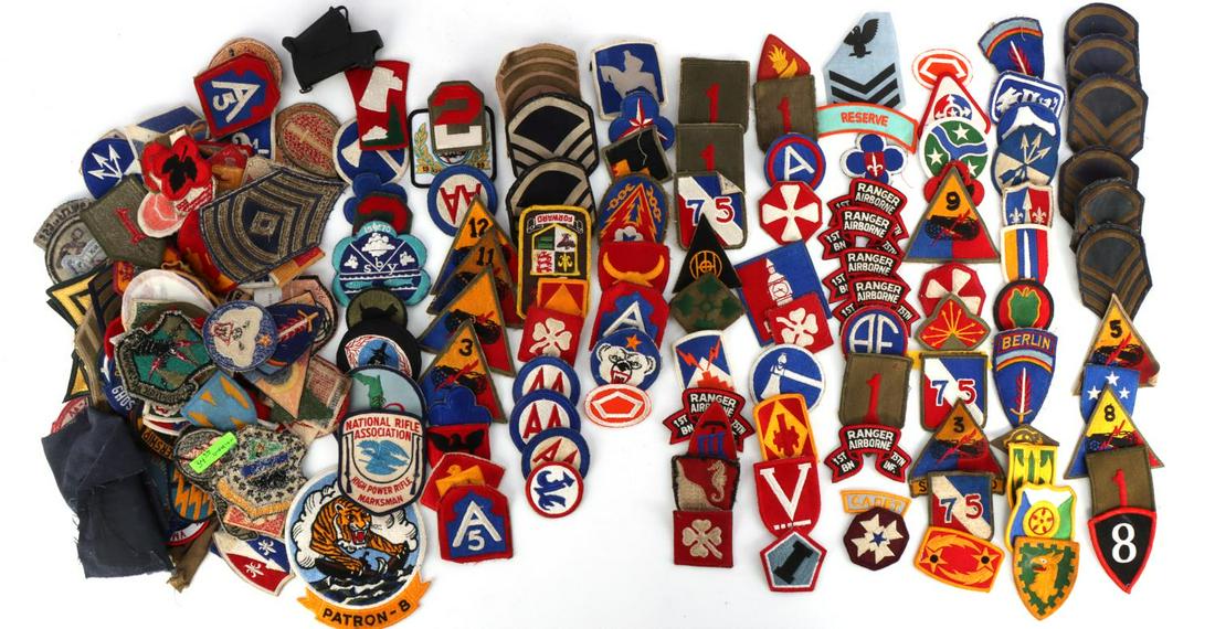 225+ WWII TO VIETNAM MILITARY PATCH LOT SOME RARE: Abot split WWII Vietnam a few later, unresearched lot