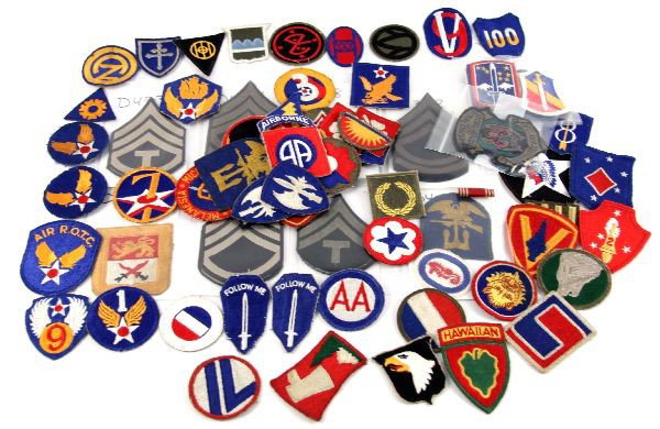 WWII U.S. ARMY USMC PATCH LOT 83 PATCHES 82: A collection of WWII patches mixed with cloth sleeve insignia, only nine are not WWII, no duplication of patches, Airborne ,USMC, Army Air Corp and more