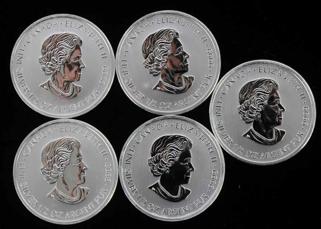 2014 CANADA DEVILS BRIGADE 2 DOLLAR LOT OF 5: Total of 5 Royal Canadian Mint coins commemorating the First Special Forces from WWII. Each coin has a half ounce of pure .999 silver with Queen Elizabeth on the obverse, star with maple leaf design a